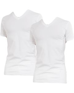 Claesens slim fit t-shirt v-hals 2 pack short sleeve white 95% katoen 5% elastaan