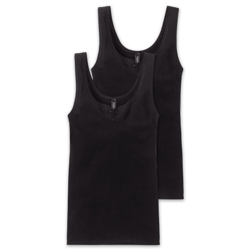 Schiesser Dames Kanten Hemd 2Pack Zwart