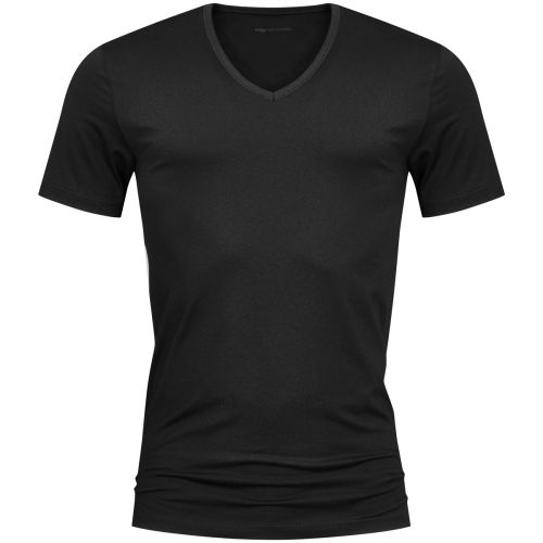 MEY Heren V-Neck Shirt Zwart Dry Cotton 46007