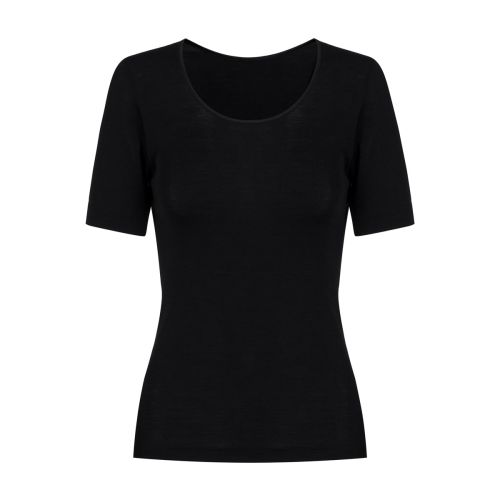 MEY Dames Spencer Shortsleeve Merino Wol Serie Exquisite Zwart 66576 - Maat : 40- Kleur : Zwart
