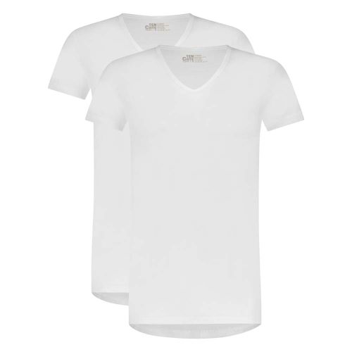 Ten Cate Heren Basics V-neck Cotton 2Pack Wit